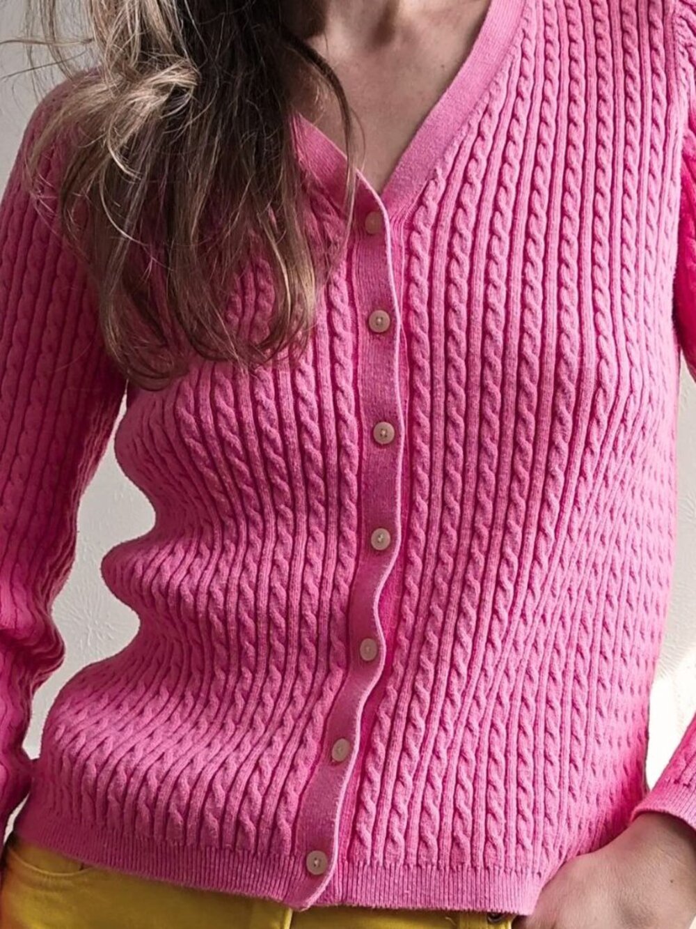 VINTAGE 80S RALPH LAUREN PINK CABLE KNIT CARDIGAN PREPPY SIZE SMALL
